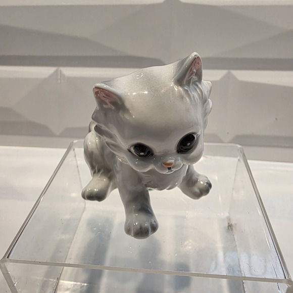 Josef Originals White Gray Persian Kitten Cat Figurine Big Eyes Vintage‎ - Picture 1 of 5